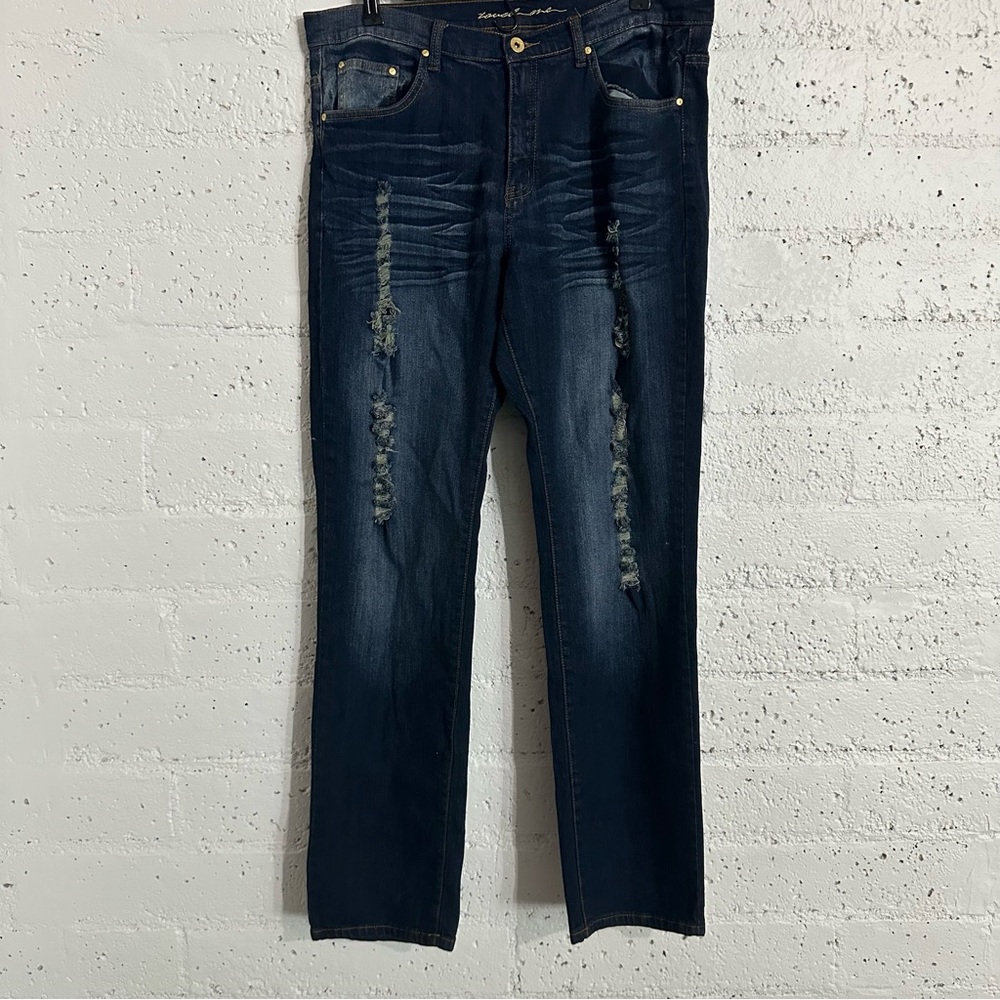 Touch Me Womens Jeans 14 Blue Denim Stretch Destroyed Straight W17